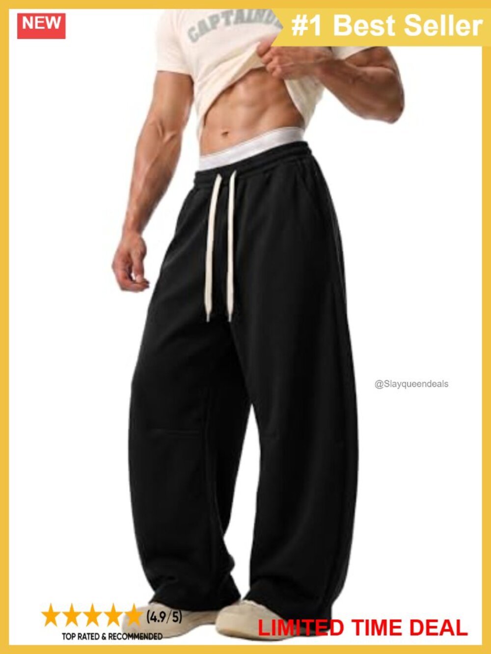 Men's Baggy Wide Leg Sweatpants Drawstring Elastic Waist Loose Fit Pockets